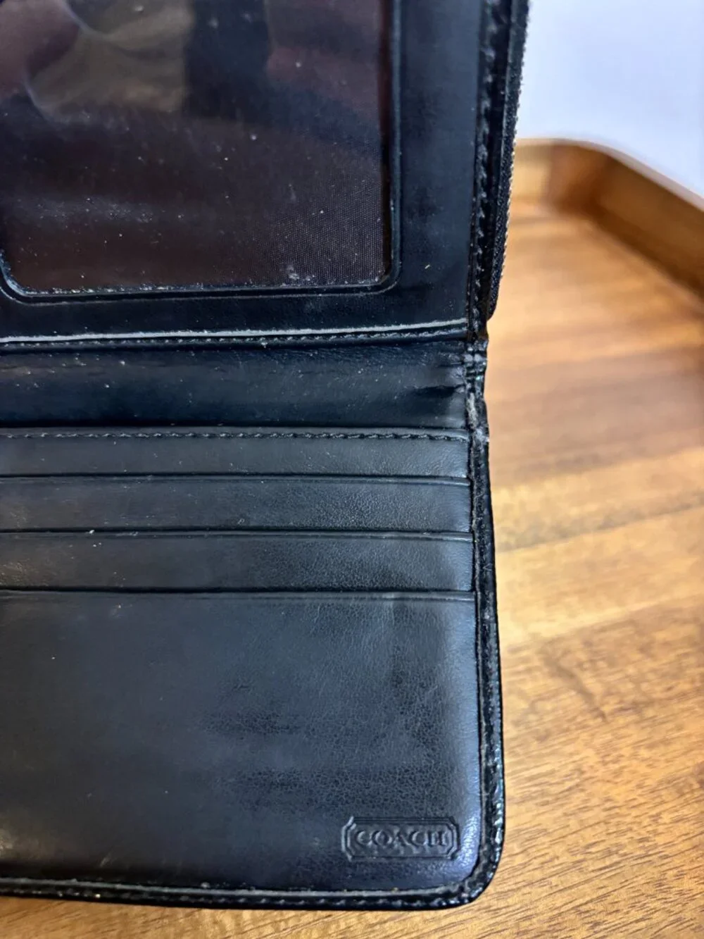 Coach Black Signature White Black Stripe Zip Around Accordion Wallet